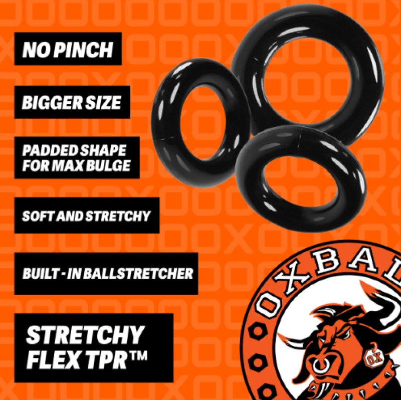OxBalls Willy Rings Stretchy Black Cock Rings - 3 Pack