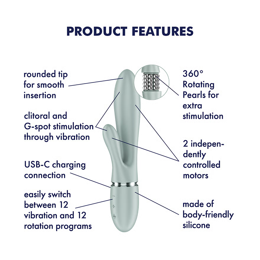 Satisfyer Pearl Bunny 2 - Rotating Pearls Rabbit Vibrator Grey Green