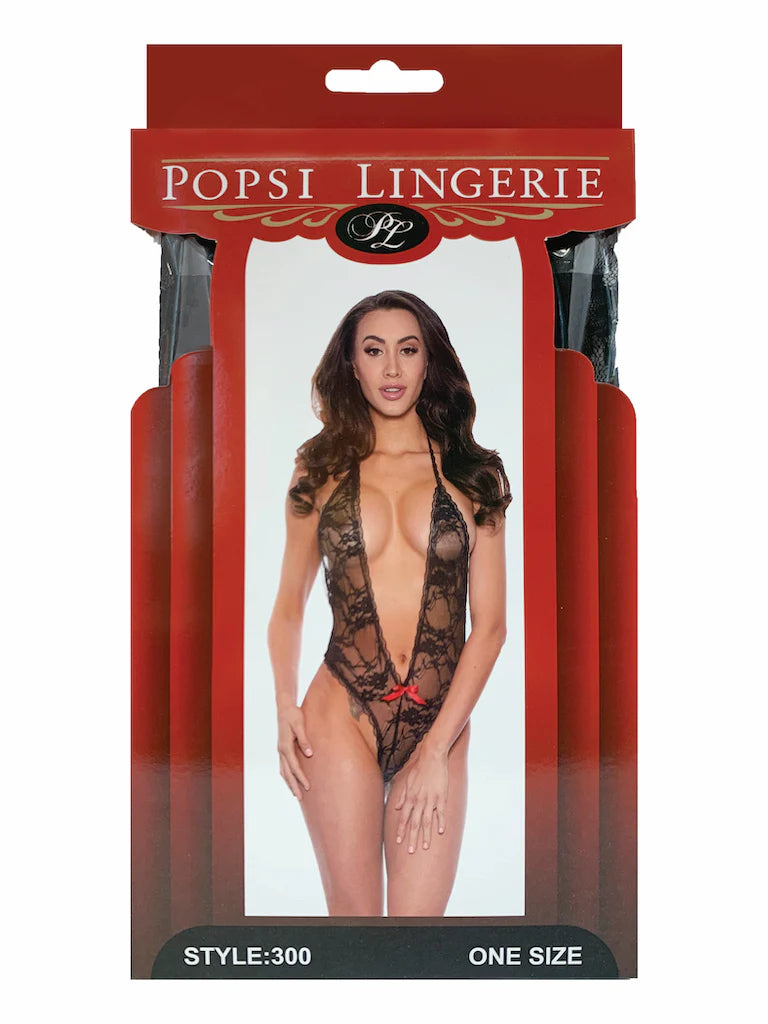 Popsi Lingerie Black Open Front Lace Teddy Size OS