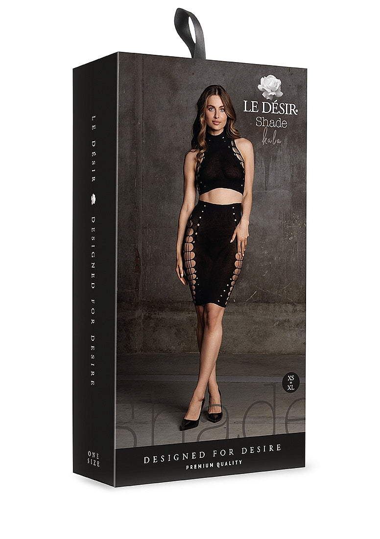 Le Desir Shade - Kala XXXVII - Two Piece with Turtleneck, Crop Top and Skirt Black Size OS