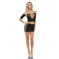 Lapdance Diamond Crop Top & Skirt Set Black with Glow In Dark Pattern - Size OS