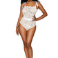 Dreamgirl Eyelash Lace, Stretch Lace And Stretch Mesh Teddy White Size OS
