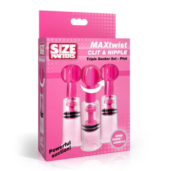 Size Matters MAXtwist Clit Nipple Sucker Set 3 Pc Pink