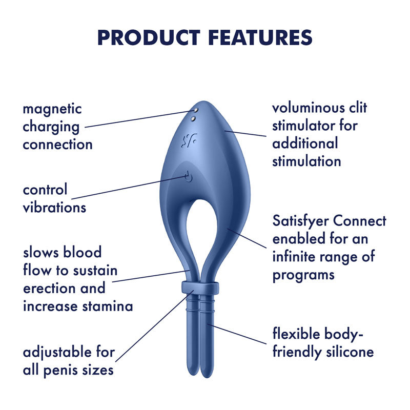 Satisfyer Bullseye - Blue Vibrating Adjustable Lasso Cock Ring (App)