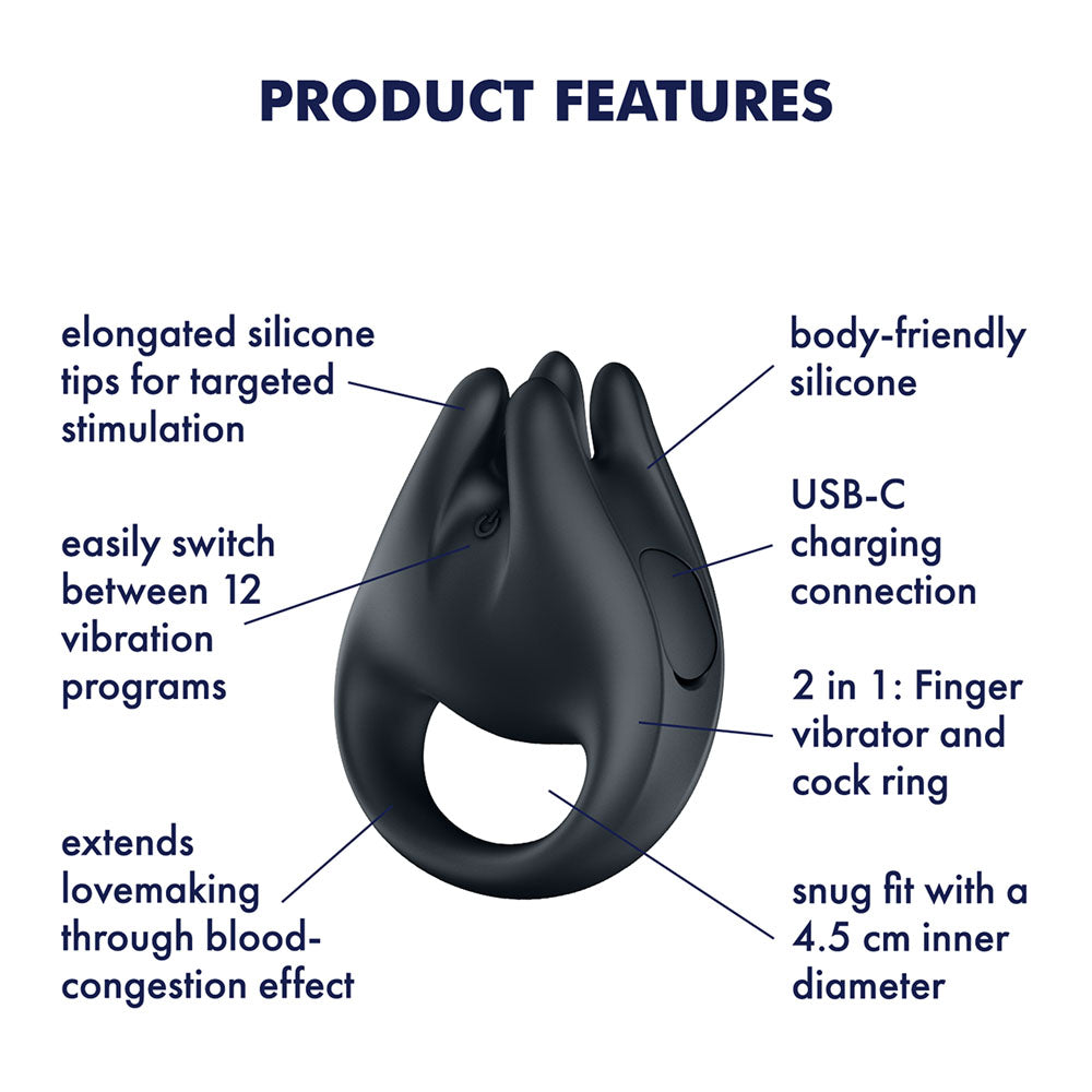 Satisfyer Perfect Pair 1 - 2-in-1 Finger Vibrator and Cock Ring Couples Ring