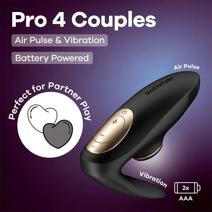 Satisfyer Pro 4 Couples - Battery Series - U-Shaped Couples Vibe with Air Pulsation - Black