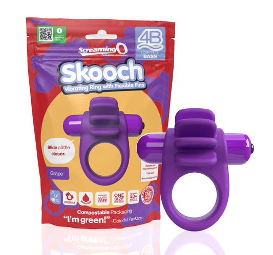 ScreamingO 4B Low Pitch Bass Skooch Vibrating Cock Ring with Flexible Fins - Grape