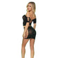 Lapdance Diamond Crop Top & Skirt Set Black with Glow In Dark Pattern - Size OS