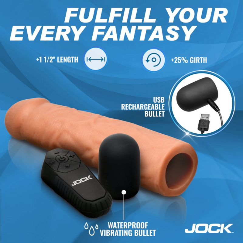 Curve Toys | JOCK Enhancers 1.5" Vibrating Penis Extension w/ Remote - Light