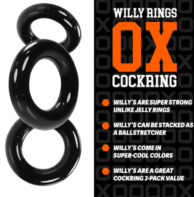 OxBalls Willy Rings Stretchy Black Cock Rings - 3 Pack