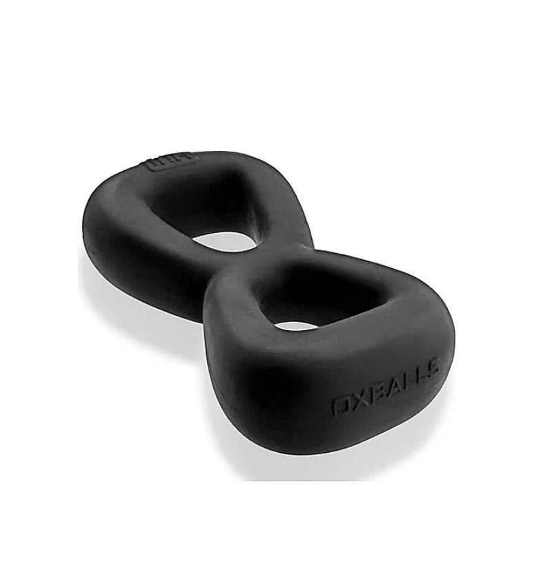 Hunkyjunk Boomerang Double-ring Cockring & Nut-tugger Black Fog