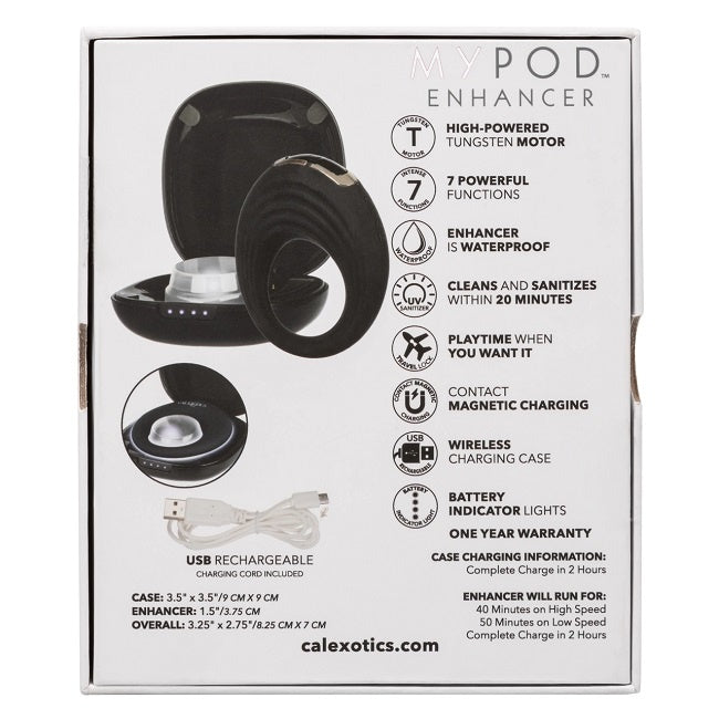 Calexotics MyPod Enhancer Cock Ring Vibrator with UV Sanitizing Light Black