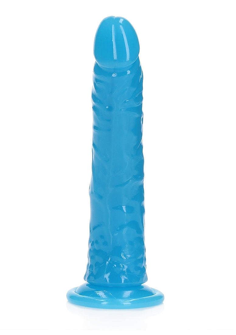 Shots Toys | REALROCK 18cm Slim Glow in the Dark Neon Blue 7" Dildo Dong