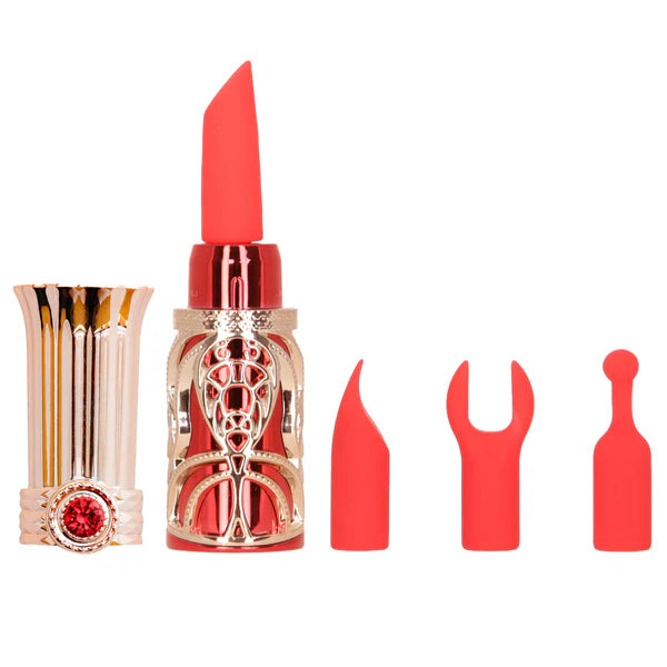 BMS Ruby Kiss 4 in 1 Lipstick Vibrator - Red and Rose Gold