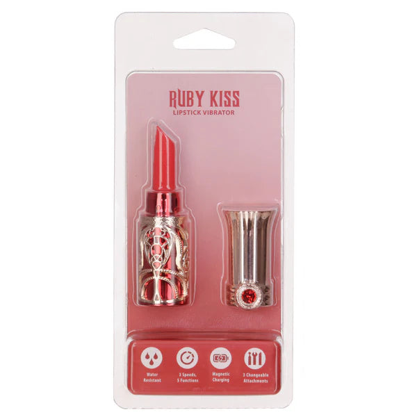 BMS Ruby Kiss 4 in 1 Lipstick Vibrator - Red and Rose Gold