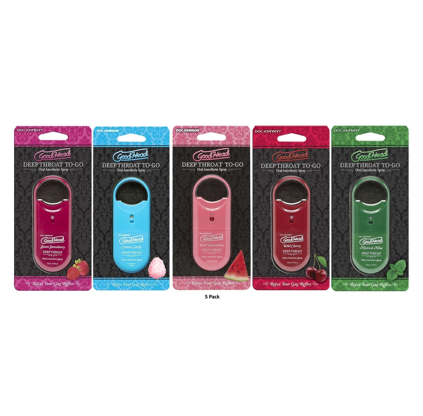 Doc Johnson GoodHead To-Go Deep Throat Spray Various Flavours 5x9ml - 5 Pack