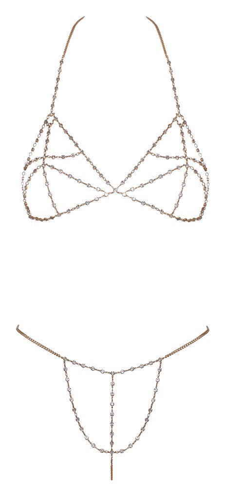 Orion | Cottelli Accessories - Bra Set Chain Gold Bikini