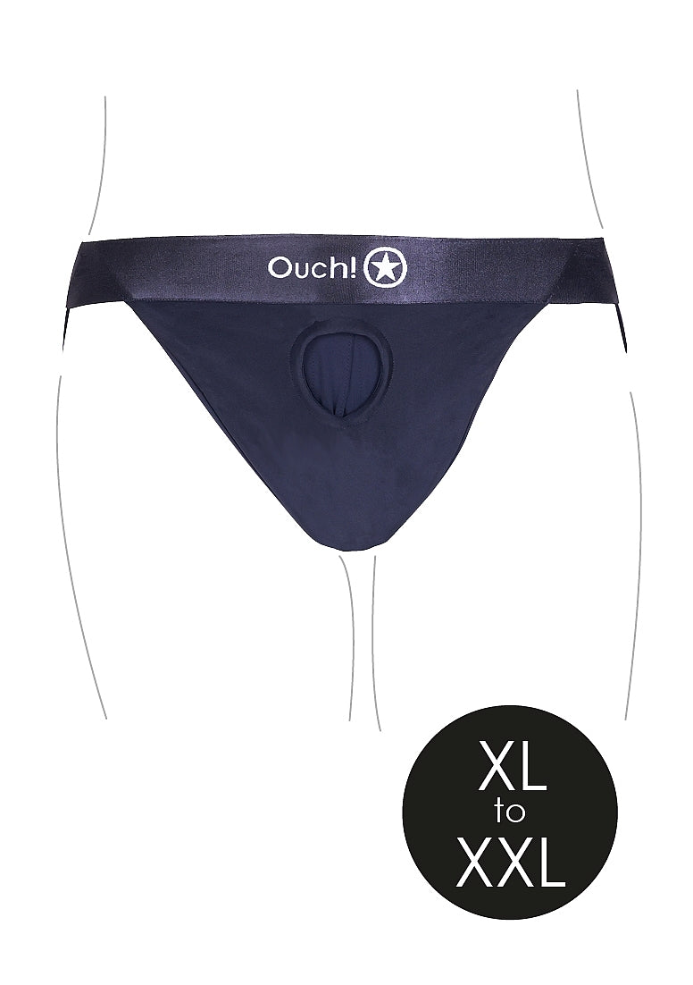 Shots Toys | OUCH! Vibrating Strap-on Panty Harness with Open Back - Black - Size XL/XXL