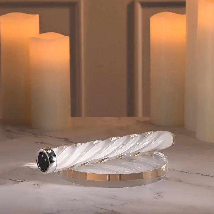 Playboy Pleasure IN A TWIST - White Glass 17.5cm USB Rechargeable Vibrator