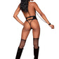 Dreamgirl Large Fishnet Corset-Style Halter Teddy with Attached Collar & Chain Leash Accent Black Size OS