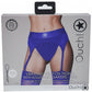 Shots Toys | OUCH! Vibrating Strap-On Thong with Adjustable Garters - Royal Blue - Size XS/S
