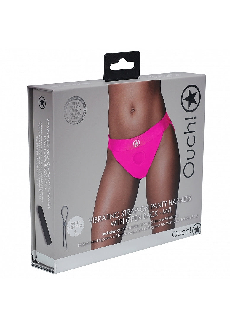 Shots Toys | OUCH! Vibrating Strap-on Panty Harness with Open Back - Pink - Size M/L