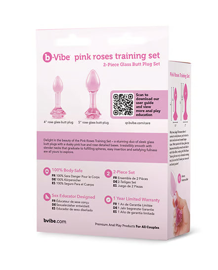 COTR | B-Vibe Pink Roses Training Set - 2 Piece Glass Butt Plug Set
