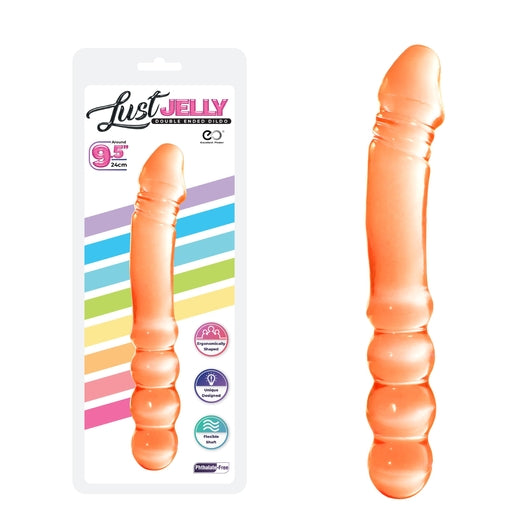 Excellent Power Lust Jelly PVC 9.5" Double Dong Orange