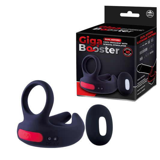 Excellent Power Giga Booster Vibrating Cock Ring w Scrotum Ring