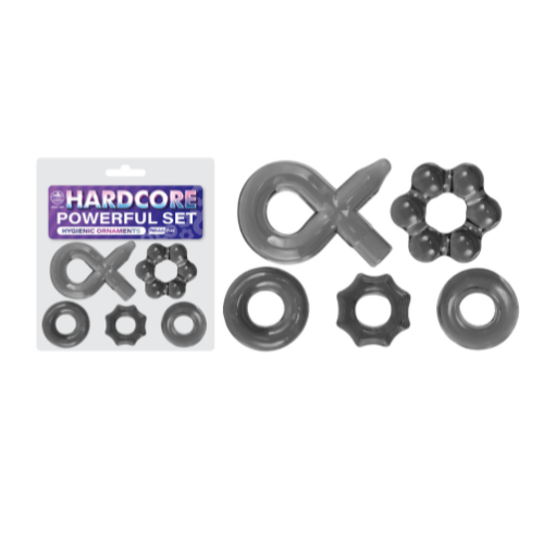 Excellent Power Hardcore 40mm And 50mm Tpe Ornament Cock Ring 5pcs Set Transparent Black