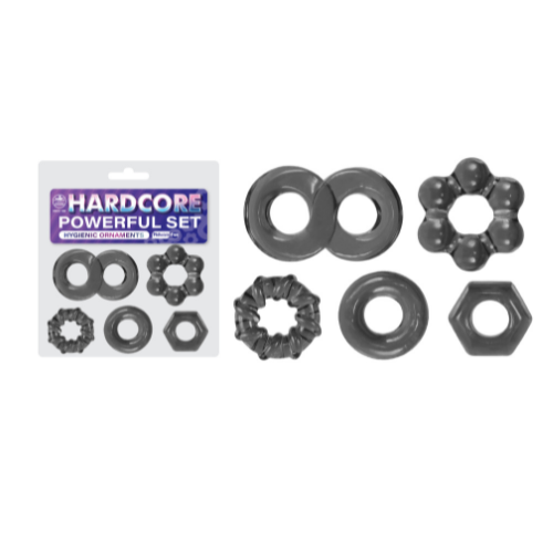 Excellent Power Hardcore 40mm And 50mm Tpe Ornament Cock Ring 5pcs Set Transparent Black