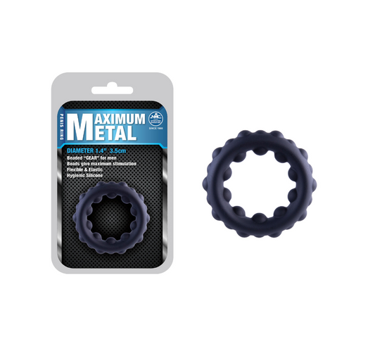 Excellent Power Maximum Metal Silicone Ornament 1.4" / 3.5cm Double Beaded Cock Ring
