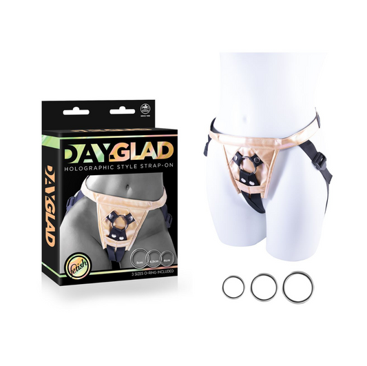 Excellent Power DAY-GLAD Holographic Strap-On Harness with 3 Metal Rings - Flesh