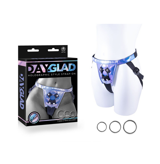 Excellent Power DAY-GLAD Holographic Strap-On Harness with 3 Metal Rings - Blue
