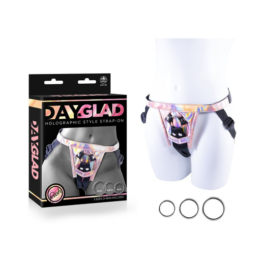 Excellent Power DAY-GLAD Holographic Strap-On Harness with 3 Metal Rings - Multicolour