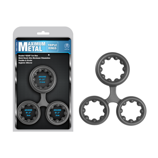 Excellent Power Maximum Metal 3 In 1 Silicone Ornament Grey - Triple Beaded Cock Ring