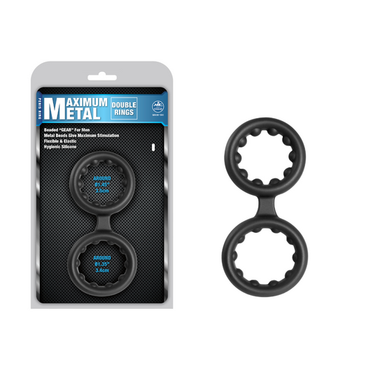 Excellent Power Maximum Metal 2 In 1 Silicone Ornament Black - Double Beaded Cock Ring