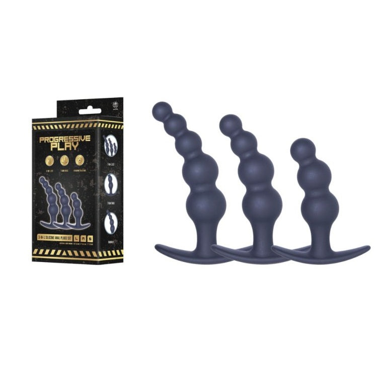 Excellent Power | Progressive Play 3 In 1 Silicone Butt Plug Kit Set In Black