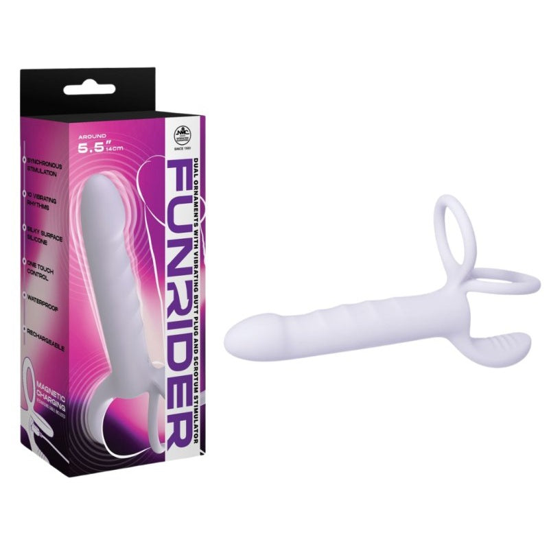 Excellent Power | Fun Rider Dual Ornament Vibrating Butt Plug with Scrotum Stimulator White