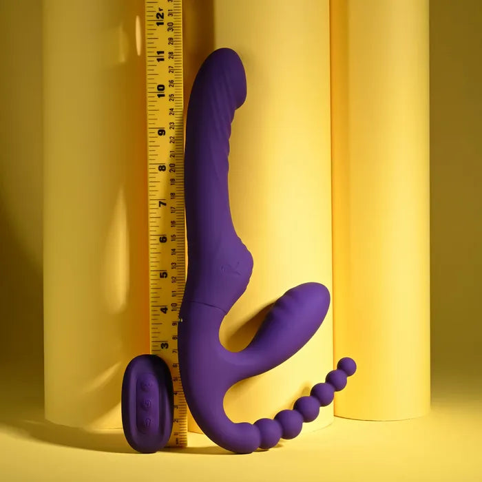 Playboy Pleasure HUG IT OUT Strapless Strap-On Triple Vibrator w Remote