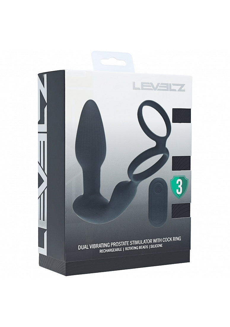 Shots Toys | LEVELZ - Dual Vibrating Remote Control & Rotating Beads Silicone Prostate Stimulator with Cock & Ball