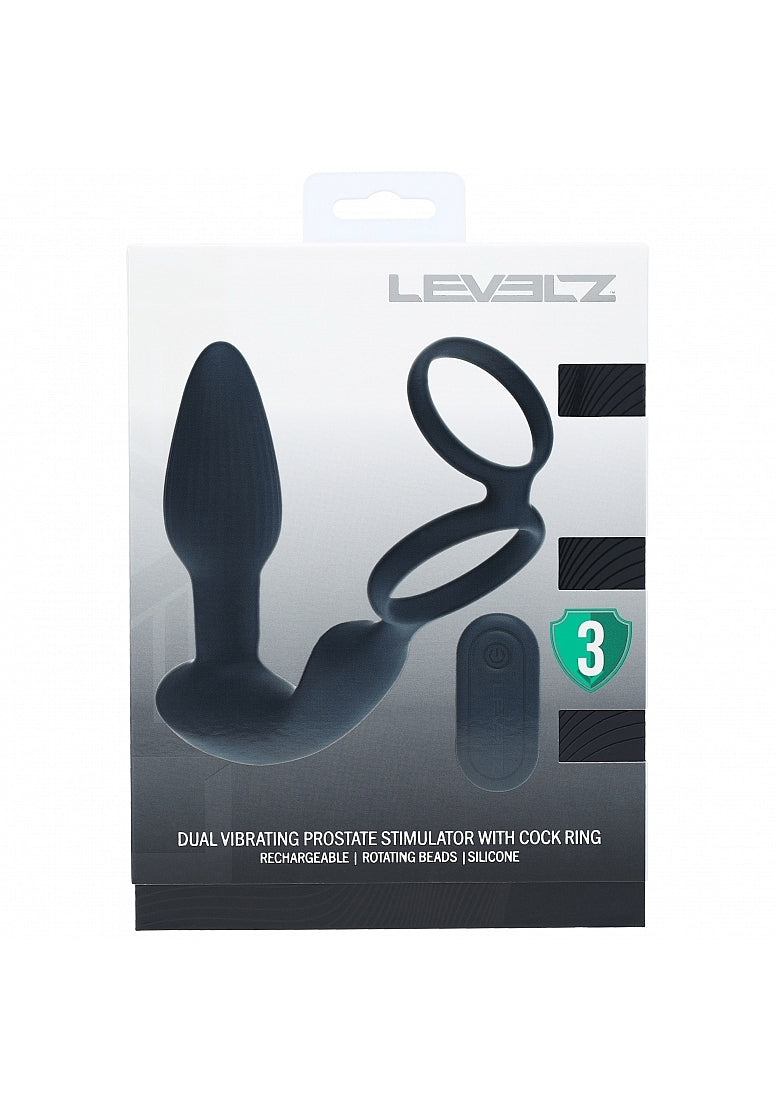 Shots Toys | LEVELZ - Dual Vibrating Remote Control & Rotating Beads Silicone Prostate Stimulator with Cock & Ball