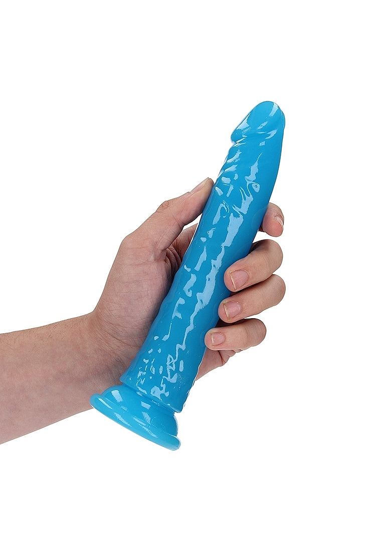 Shots Toys | REALROCK 20cm Slim Glow in the Dark Neon - Blue (8") Dildo Dong