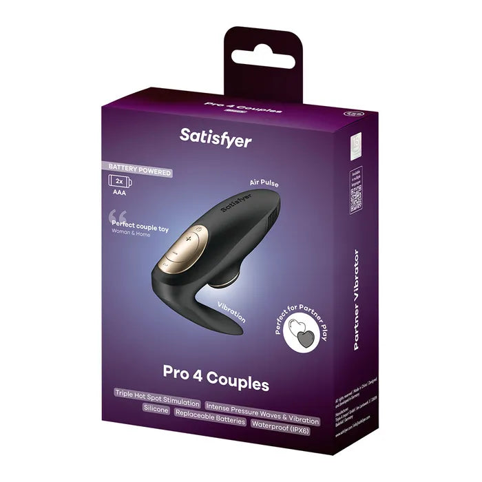 Satisfyer Pro 4 Couples - Battery Series - U-Shaped Couples Vibe with Air Pulsation - Black