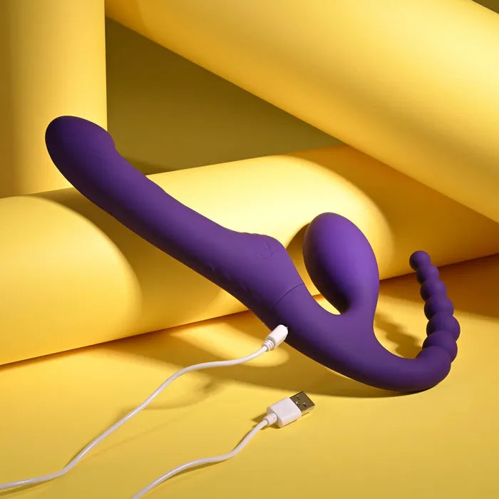 Playboy Pleasure HUG IT OUT Strapless Strap-On Triple Vibrator w Remote