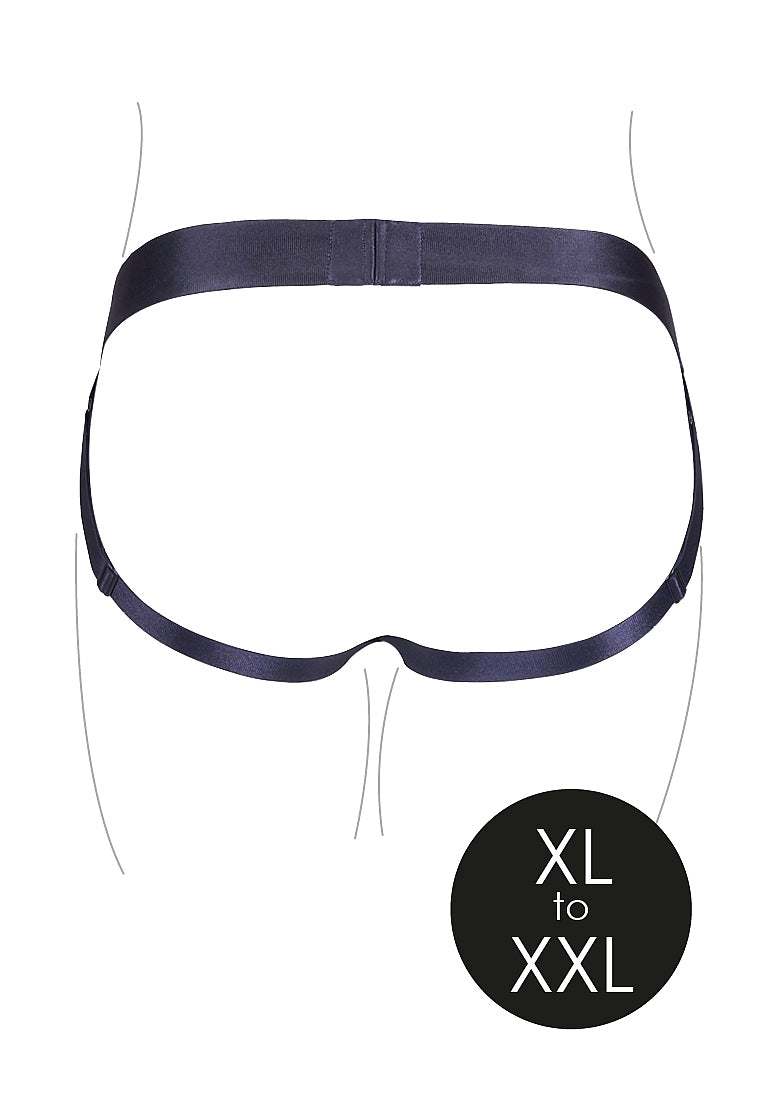 Shots Toys | OUCH! Vibrating Strap-on Panty Harness with Open Back - Black - Size XL/XXL
