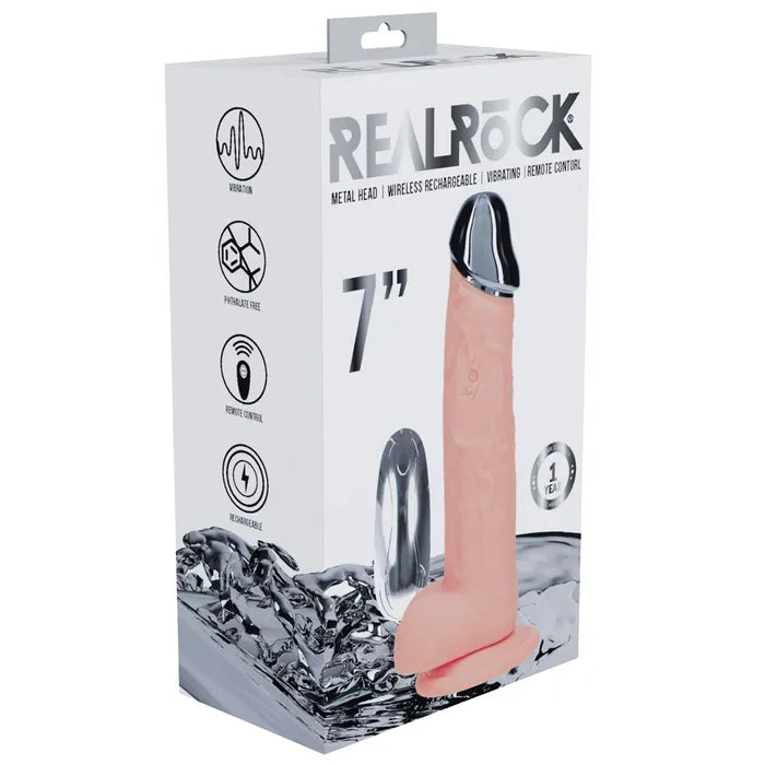 Shots Toys | REALROCK 7" Vibrating Dildo with Metal Head and Wireless Remote - Flesh