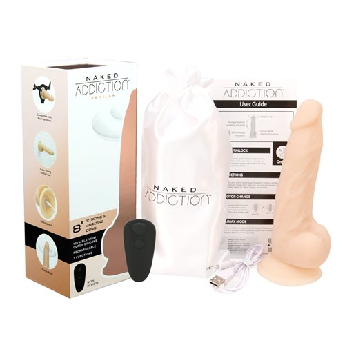 Naked Addiction 8" Rotating & Vibrating Dildo with Remote – Beige