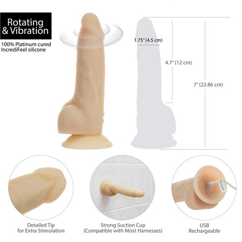 Naked Addiction 7" Rotating & Vibrating Dildo with Remote Control - Flesh