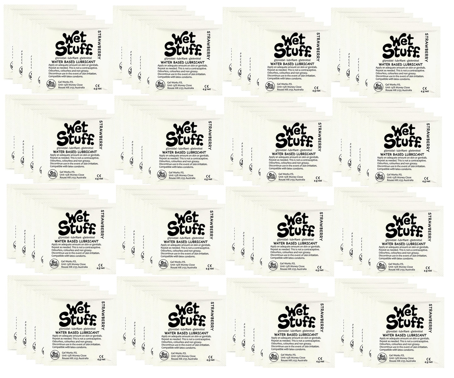 Wet Stuff Strawberry Water Based Lubricant Sample Travel Sachets 4g (100 Pack)